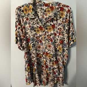 High low floral button top